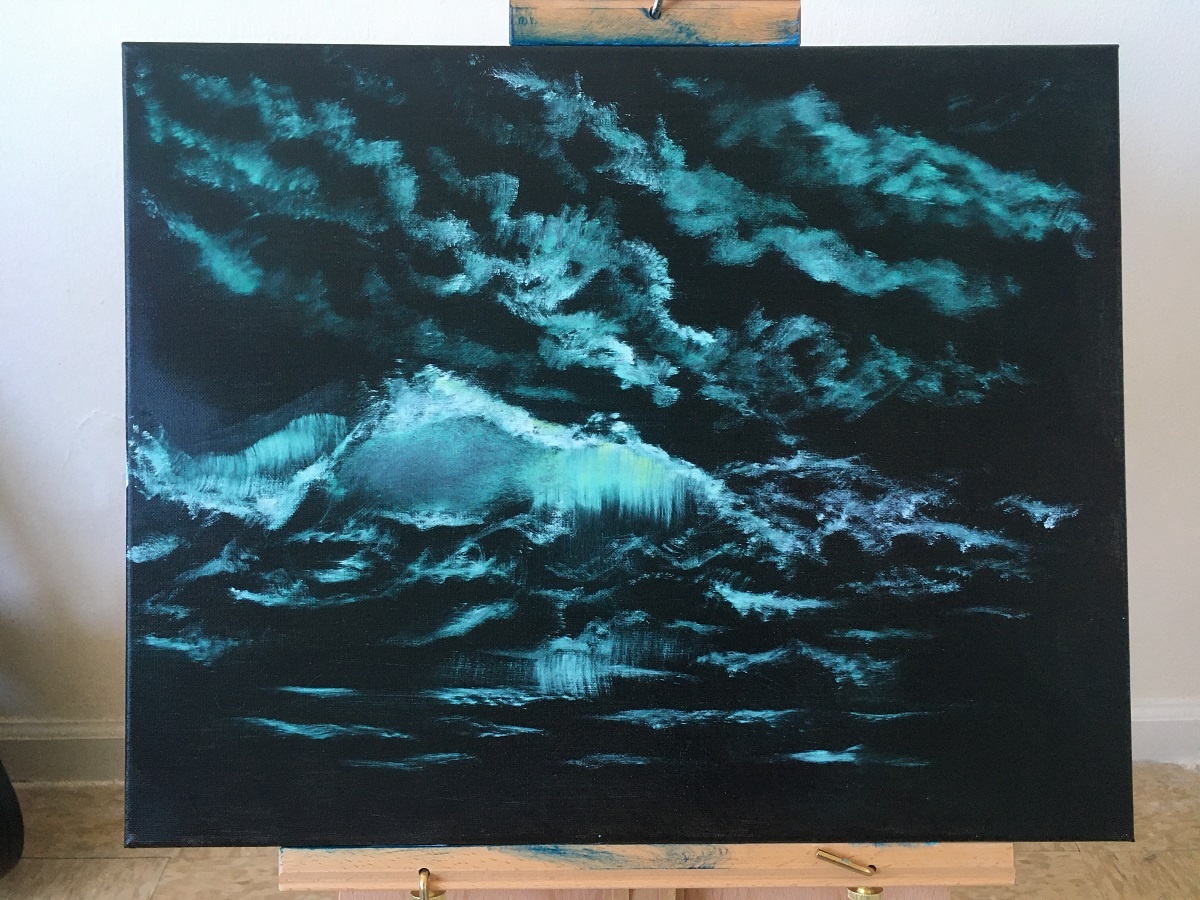 ocean wave painting on black canvas