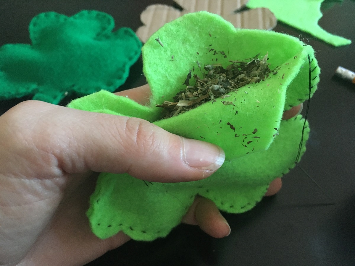 fill catnip toys with catnip before sewing the whole thing