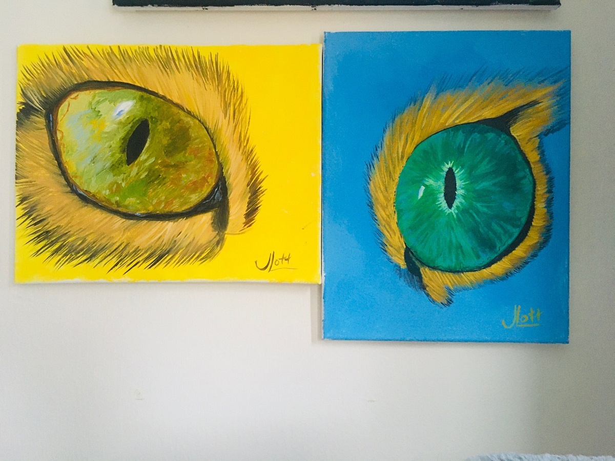 art therapy oil painting of cat eyes