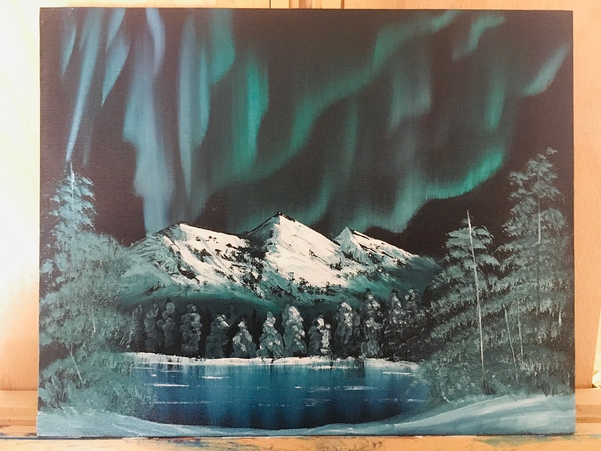 diy wall art oil painting aurora borealis on black canvas