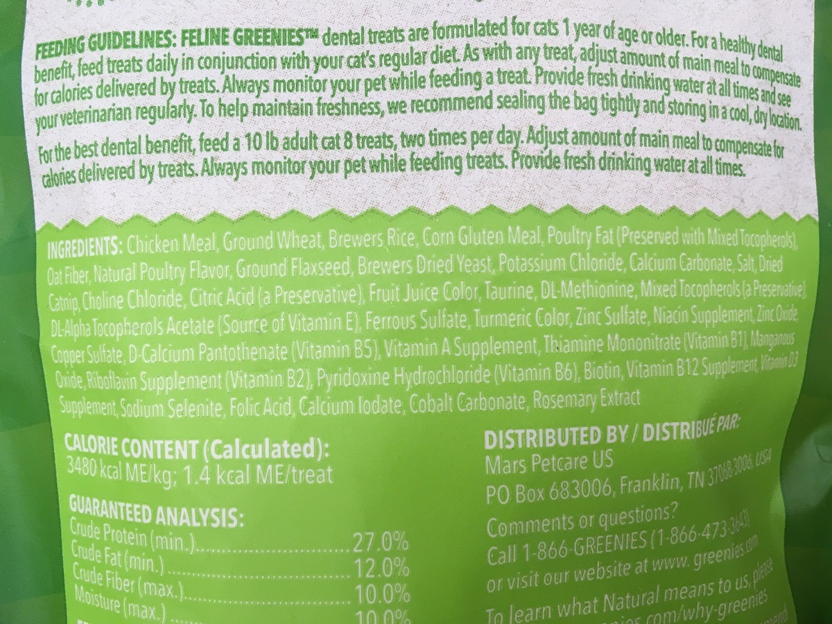 greenies dental cat treats ingredients list