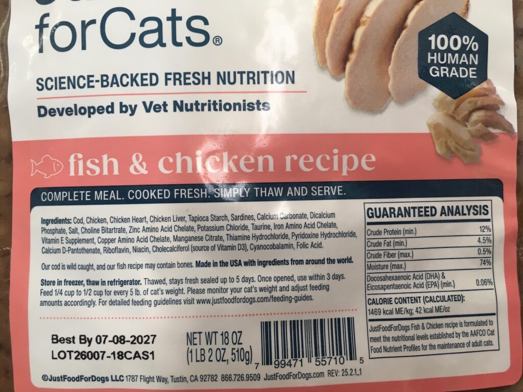 just food for cats label caticles.com