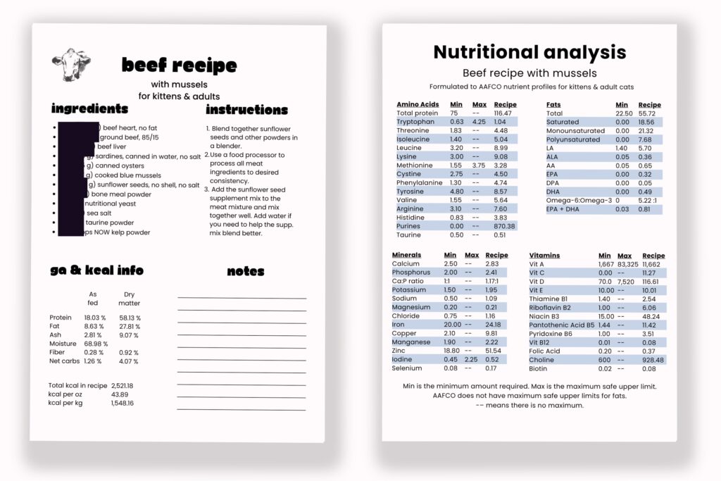 cat food recipe example