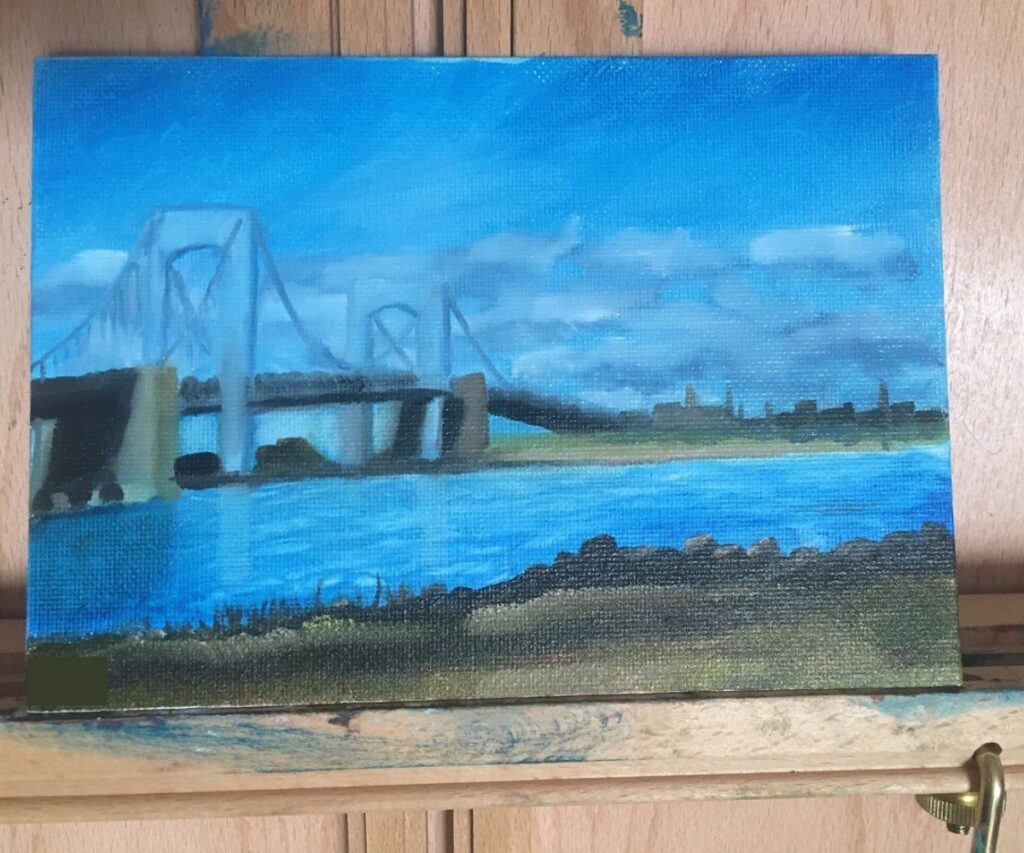city skyline painting