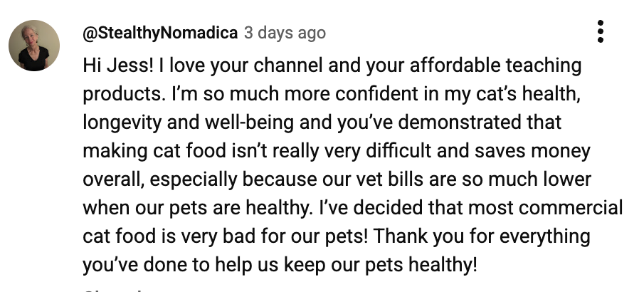 stealthy nomadica homemade cat food testimonial